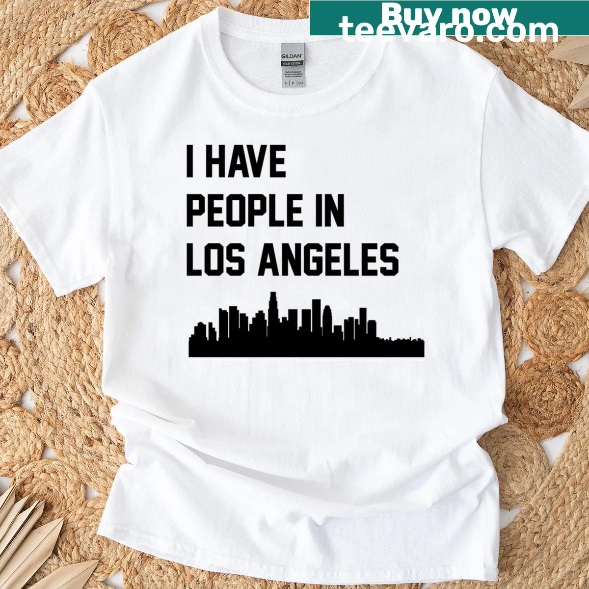 Illustrated Los Angeles landmarks on a t-shirt — on a men's t-shirt