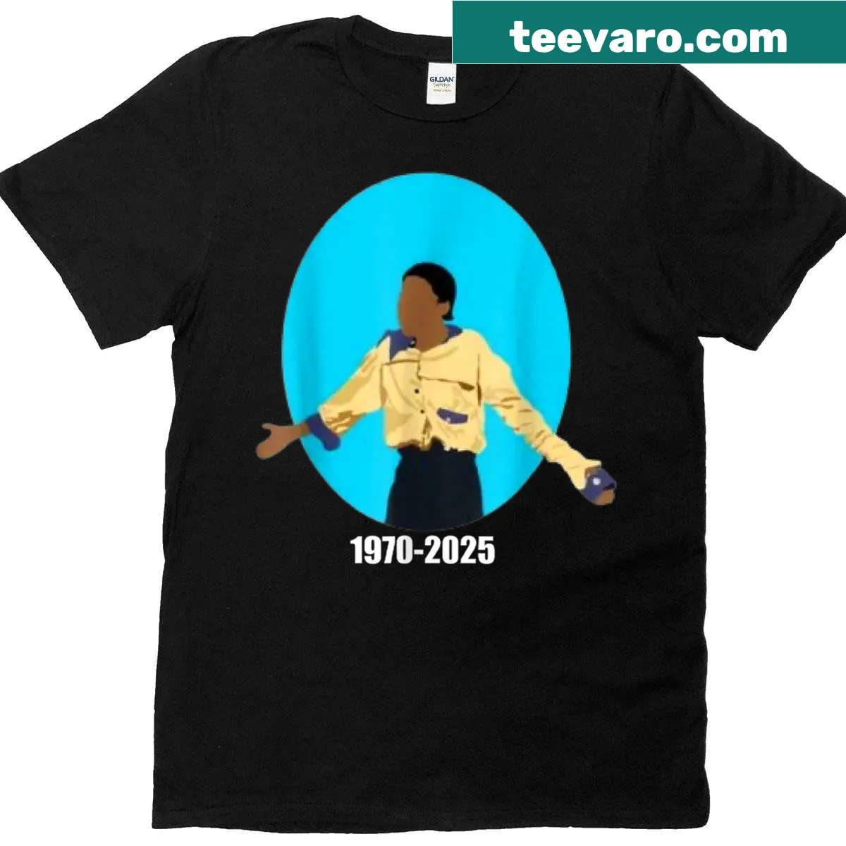 Tribute t-shirt for Theo Huxtable featuring his name and years — on a men's t-shirt