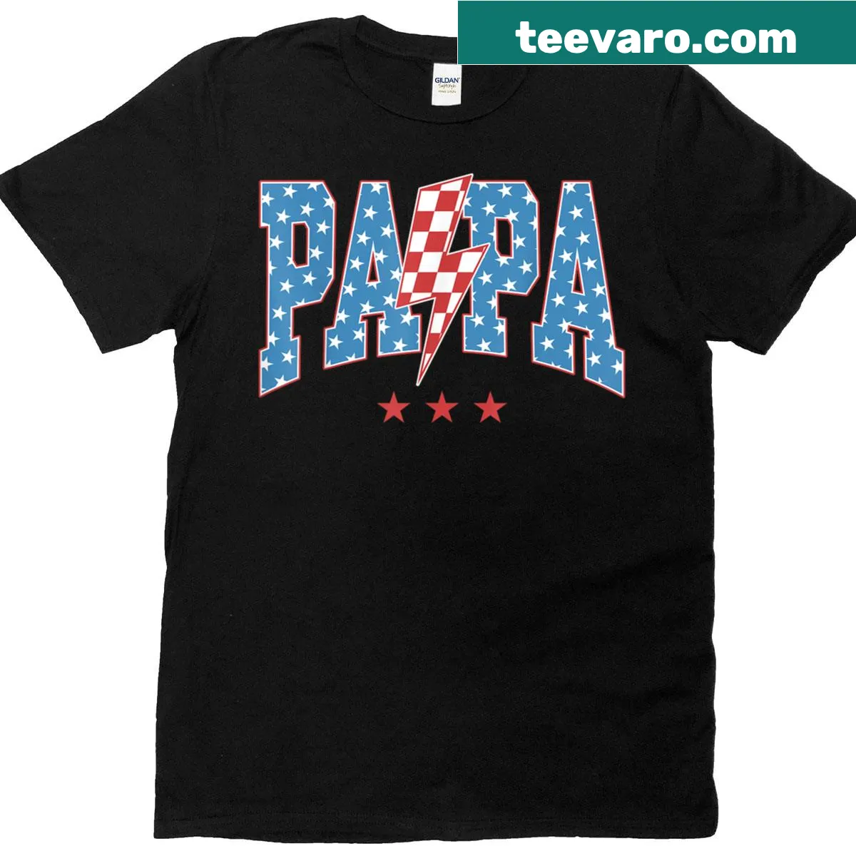 Family-themed t-shirt celebrating Mama, Dada, and Pop Pop roles — on a men's t-shirt