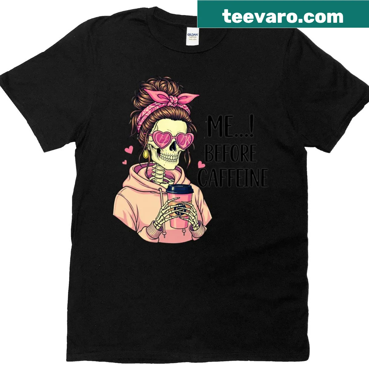 Funny skull graphic tee for caffeine lovers with humorous text — on a men's t-shirt