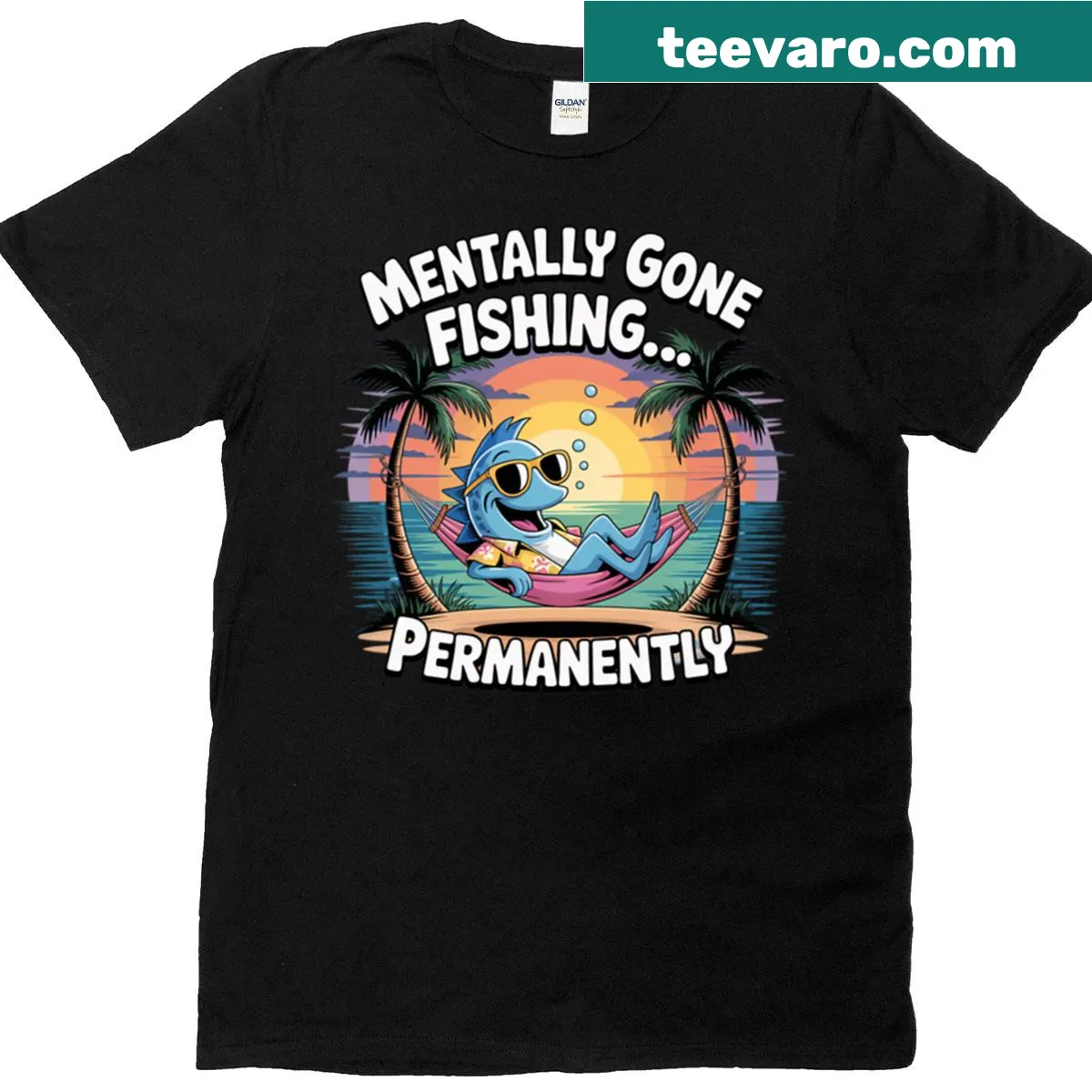 Funny fishing-themed t-shirt with playful text about going fishing — on a men's t-shirt
