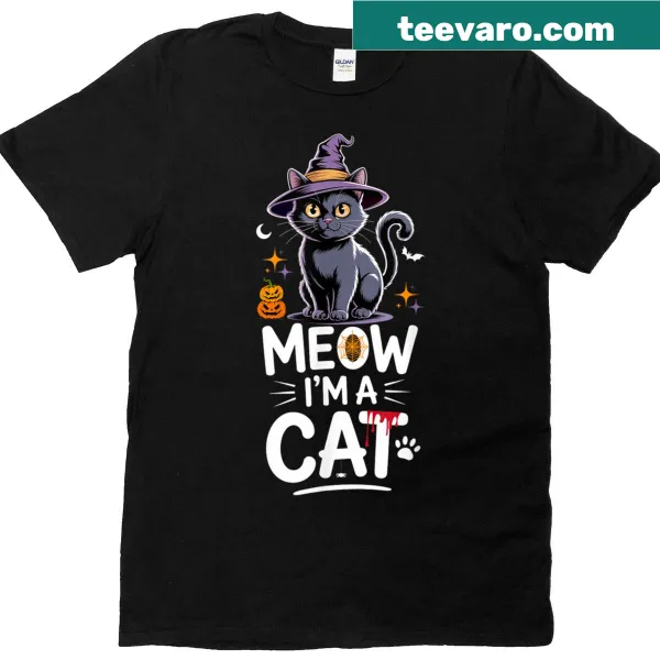 Halloween-themed cat T-shirt with humorous quote