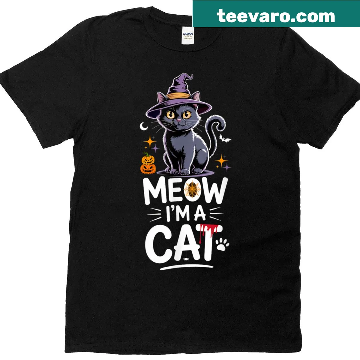 Halloween-themed cat T-shirt with humorous quote — on a men's t-shirt