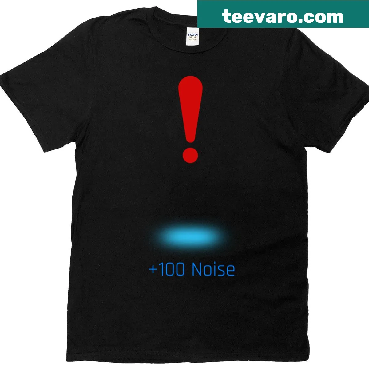 Gaming-themed T-shirt featuring an exclamation alert graphic — on a men's t-shirt