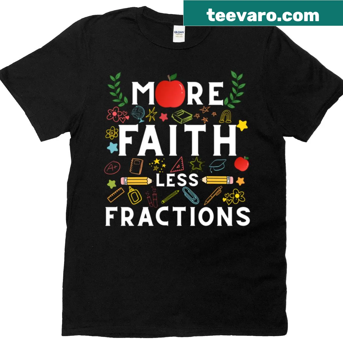 Inspirational T-shirt with the phrase 'More Faith Less Fractions' for students — on a men's t-shirt