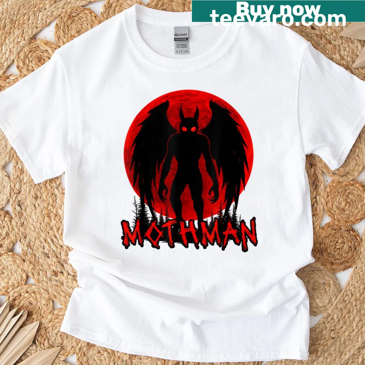Illustration of the Mothman cryptid on a t-shirt — on a men's t-shirt