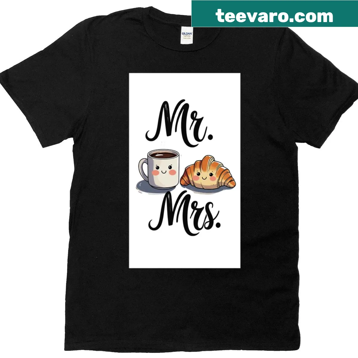 Simple couple's t-shirt with 'Mrs Mr - 1' printed in elegant typography — on a men's t-shirt
