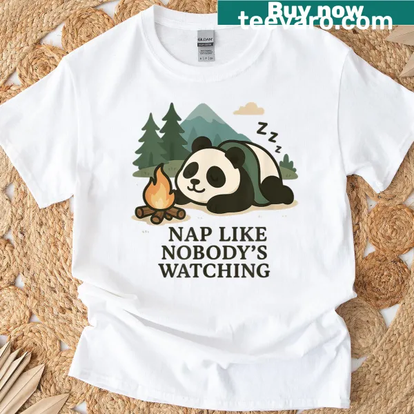 T-shirt with a cute panda napping among bamboo