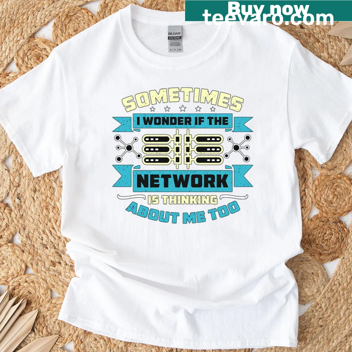 T-shirt with sarcastic text about networking engineers — on a men's t-shirt