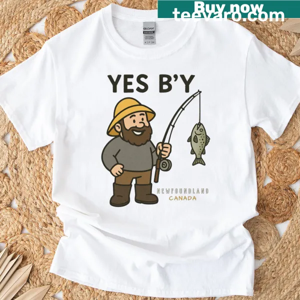 Illustrated Newfoundland T-shirt featuring fishing elements