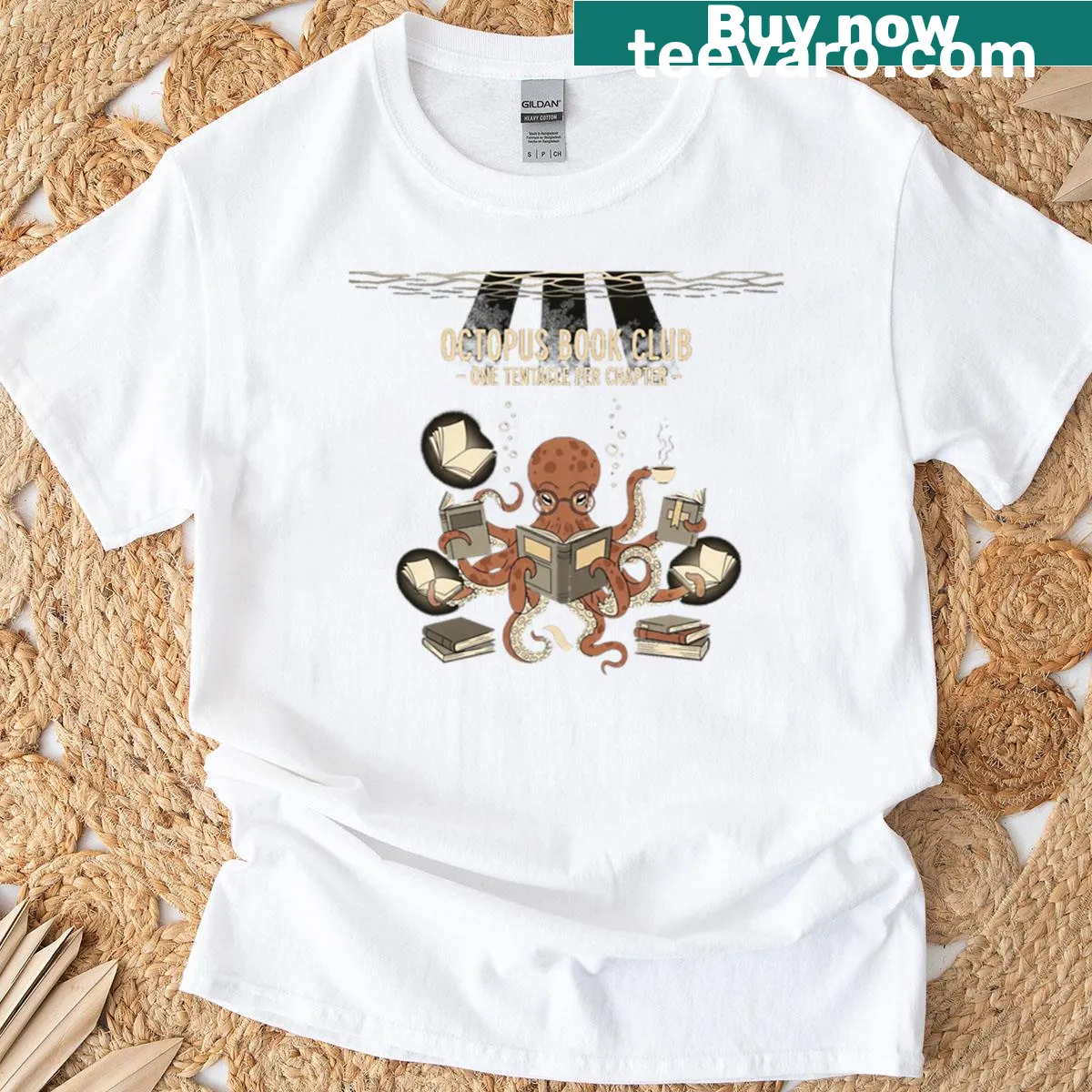 Funny T-shirt featuring an octopus with books, designed for reading lovers. — on a men's t-shirt