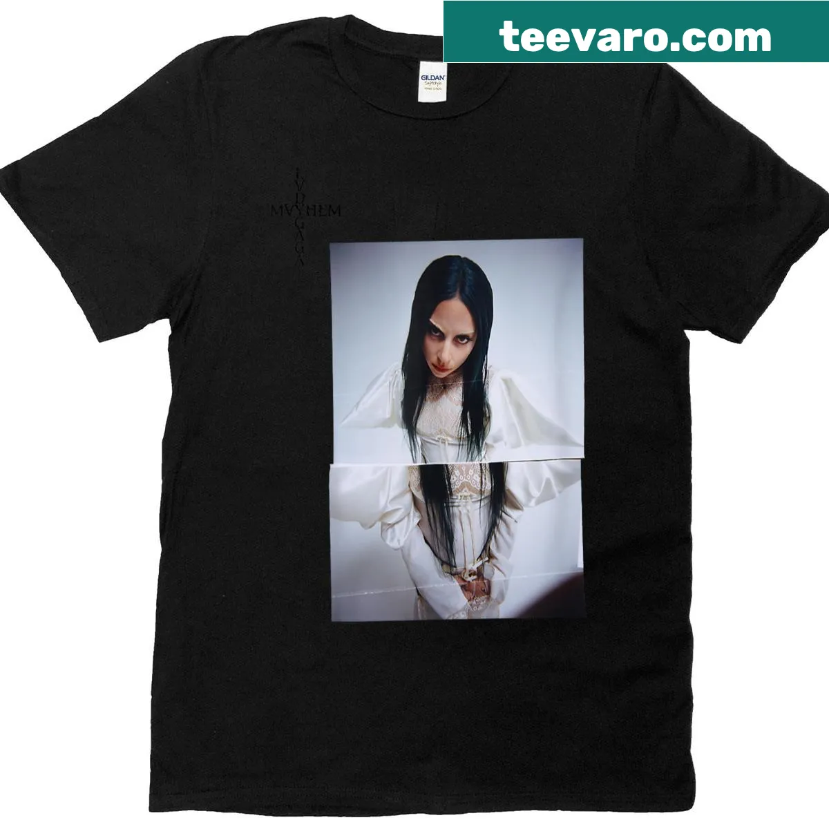 T-shirt featuring a photo of Lady Gaga. — on a men's t-shirt
