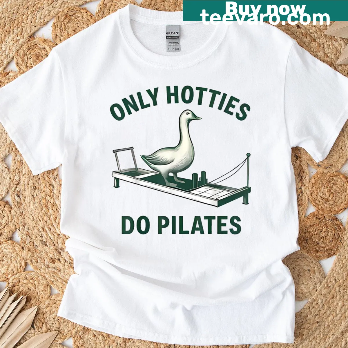 Funny women's workout t-shirt with 'Only Hotties Do Pilates' slogan — on a men's t-shirt