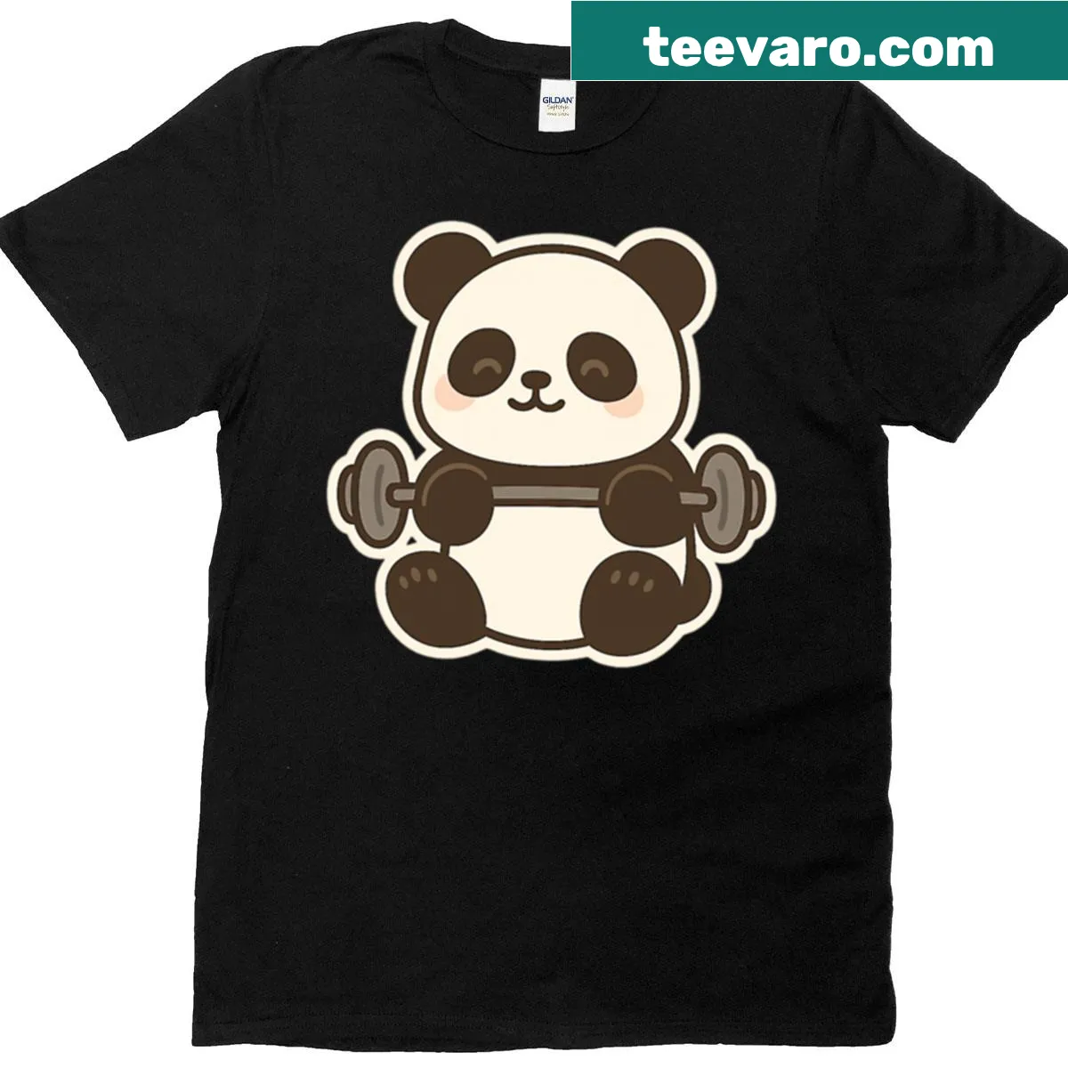 Workout t-shirt featuring a cartoon panda exercising — on a men's t-shirt