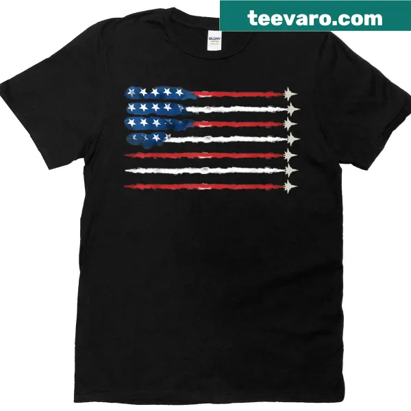 T-shirt featuring fighter jets above the American flag for 4th of July