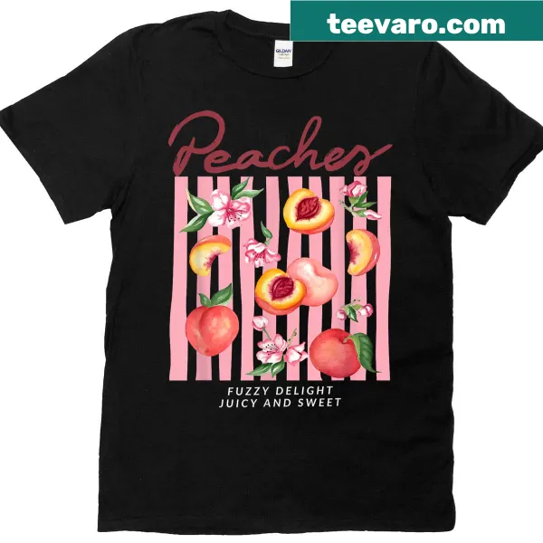 T-shirt with the phrase 'Feeling Peachy' illustrating summer vibes
