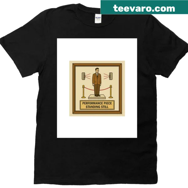 Graphic t-shirt with the phrase 'Performance Piece Standing Still'