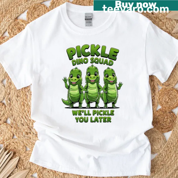 Funny pickle dinosaur squad graphic t-shirt