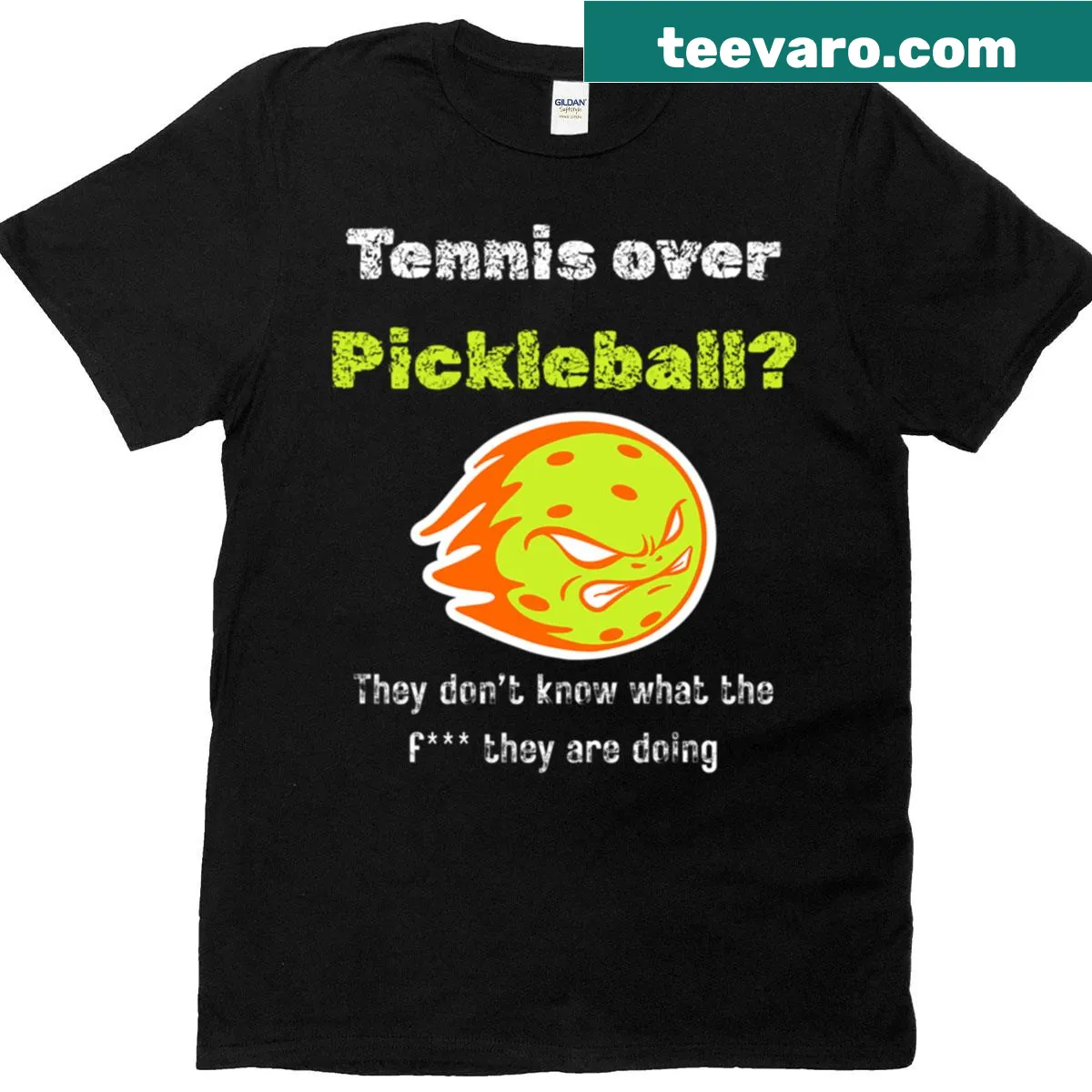 Oversized t-shirt with the phrase 'Tennis Over Pickleball They Don’t Know' — on a men's t-shirt
