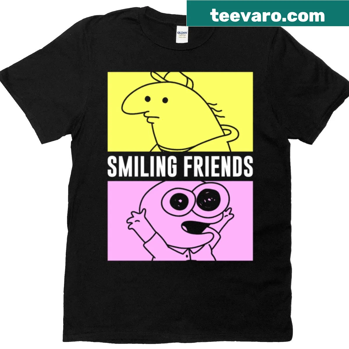 T-shirt featuring Pim and Charlie from an adult cartoon — on a men's t-shirt
