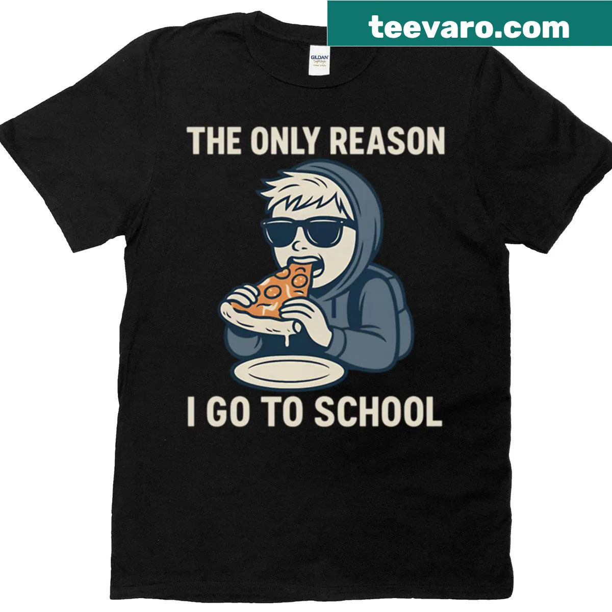 Funny back-to-school t-shirt with 'Pizza Motivation' text. — on a men's t-shirt
