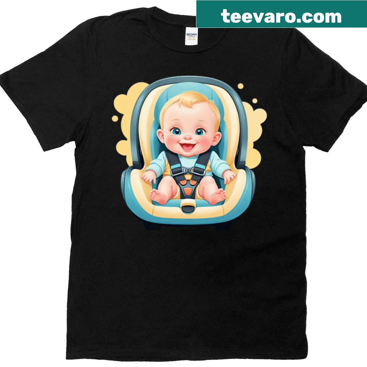 Pop Art Baby in Car design featuring abstract patterns for kids — on a men's t-shirt