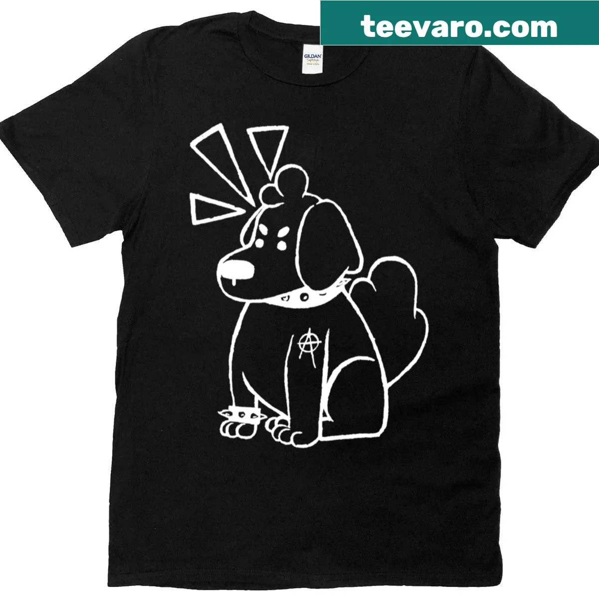 Bold illustration of a punk dog on a white T-shirt — on a men's t-shirt