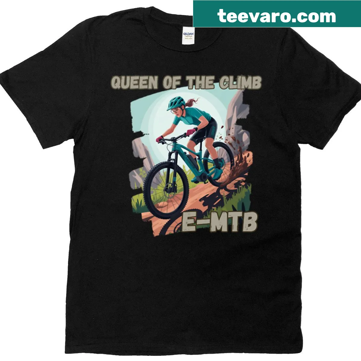 Oversized T-shirt with 'Queen Of The Climb' graphic for mountain biking — on a men's t-shirt
