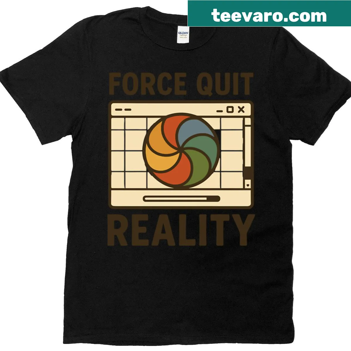 Graphic tee with 'Force Quit Reality' phrase for tech lovers — on a men's t-shirt