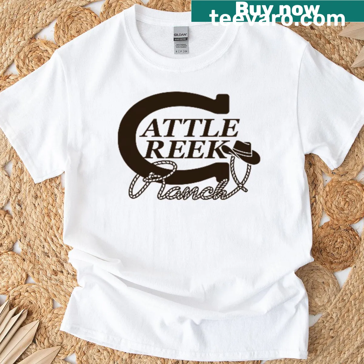 Western horseshoe logo t-shirt representing ranch life — on a men's t-shirt