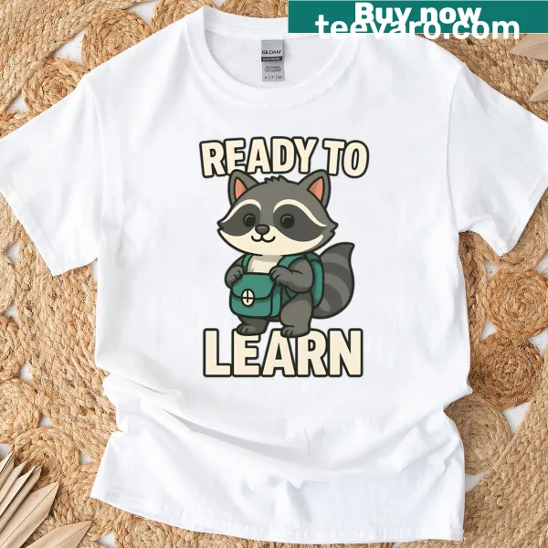 Cute raccoon graphic t-shirt for kids with school elements
