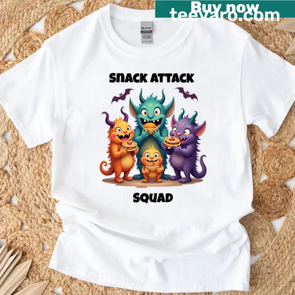 Cartoon snack characters on a fun food-themed T-shirt