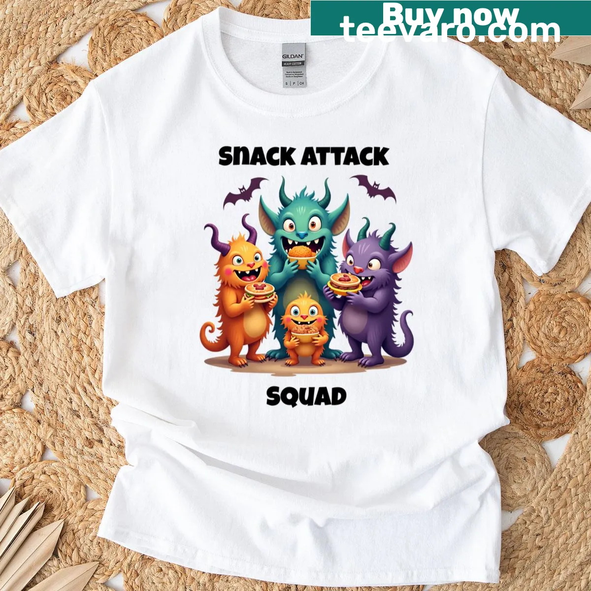 Cartoon snack characters on a fun food-themed T-shirt — on a men's t-shirt