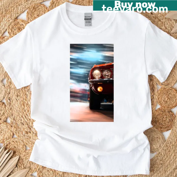 Vintage-style oversized t-shirt with retro red car graphic