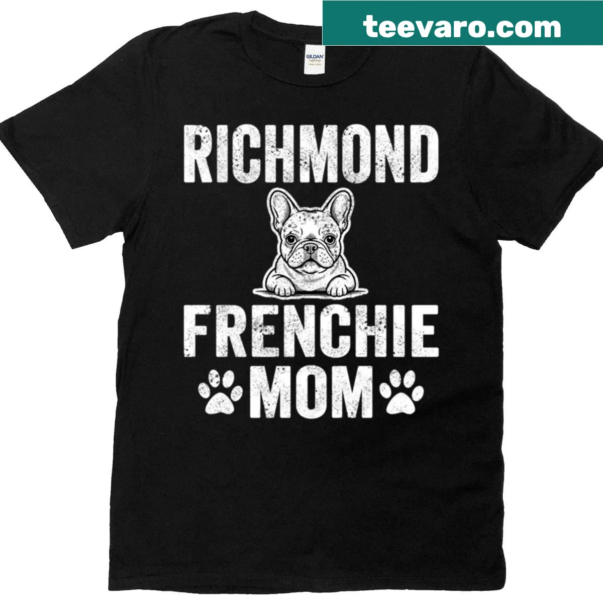 T-shirt for French Bulldog lovers with 'Richmond Frenchie Mom' text — on a men's t-shirt