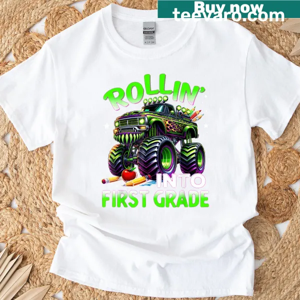 Kids T-shirt with playful monster truck graphic for back to school