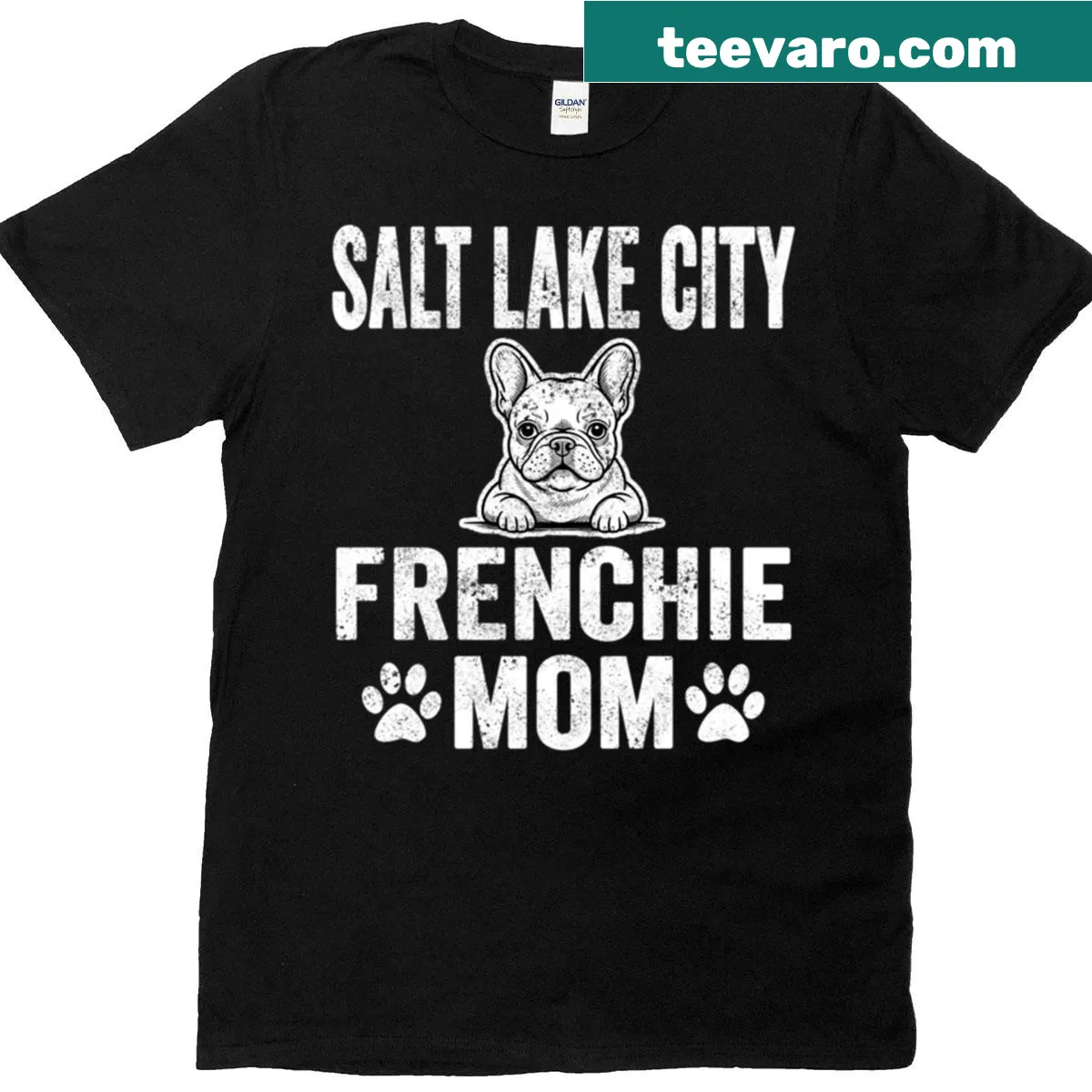 Cute French Bulldog illustration on Salt Lake Frenchie Mom t-shirt — on a men's t-shirt