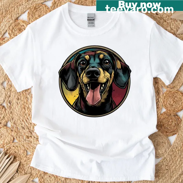 Funny dachshund graphic T-shirt with the phrase 'Low Rider Big Personality'