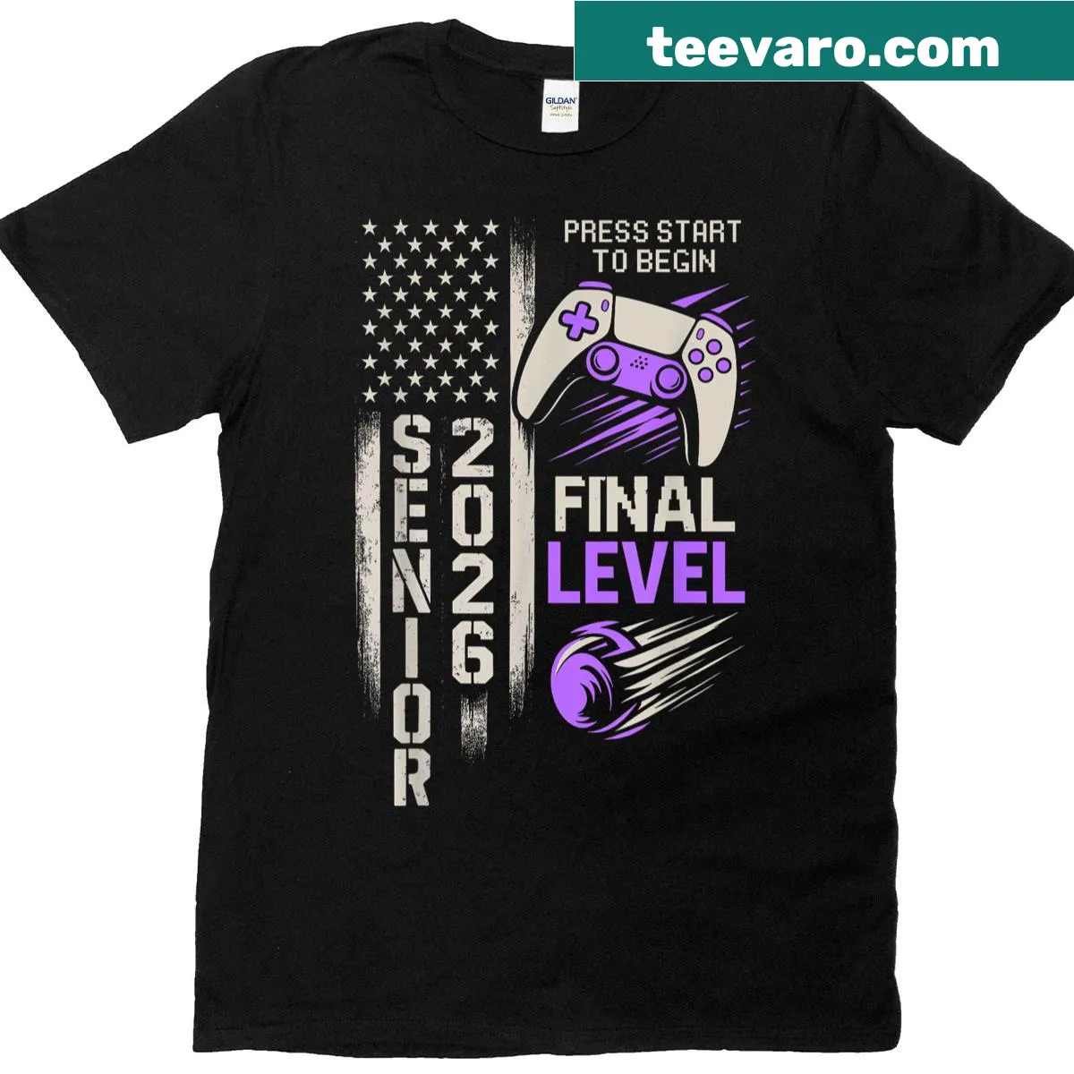 Gaming-inspired senior year t-shirt for Class of 2026 — on a men's t-shirt