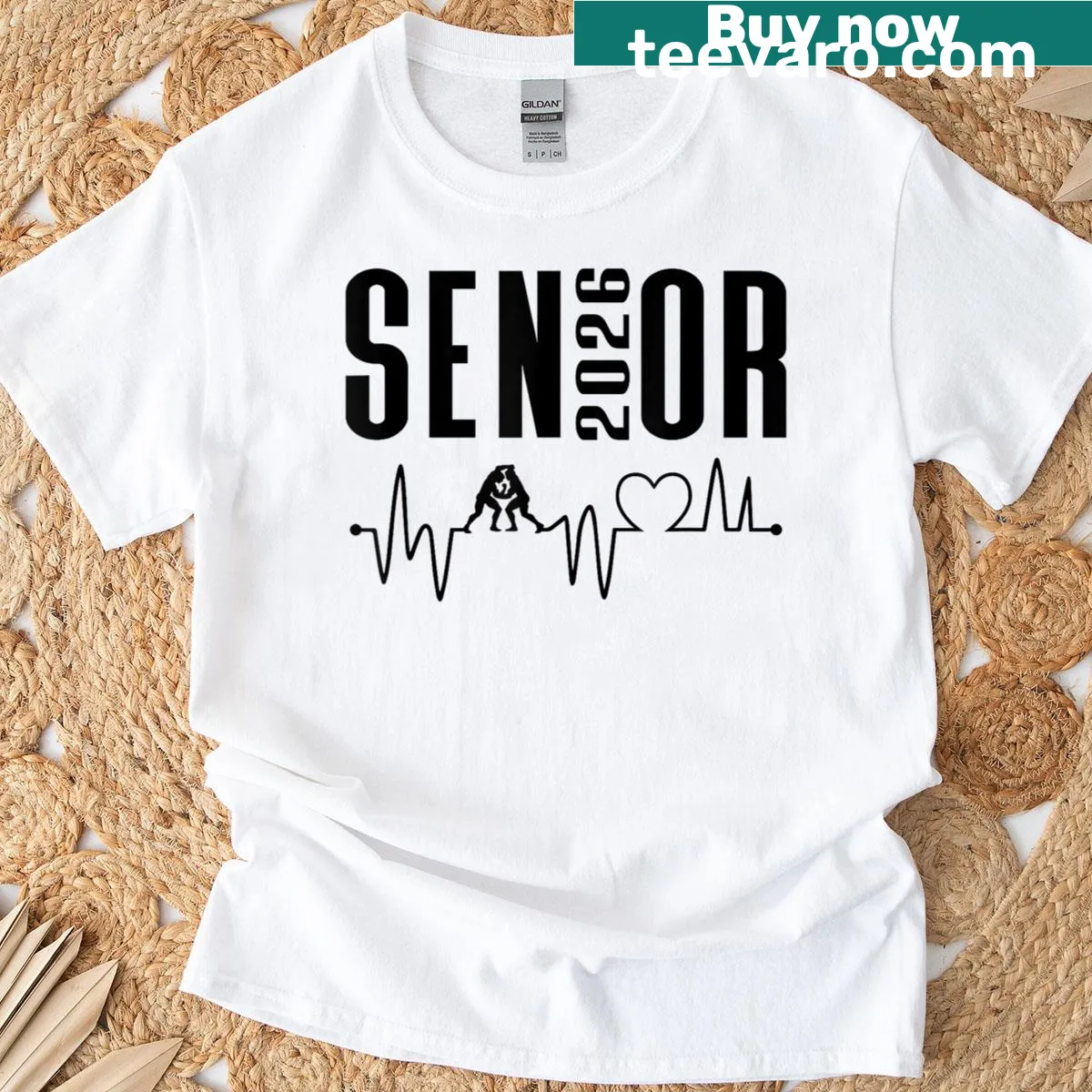 Heartbeat design t-shirt for Class of 2026 wrestling — on a men's t-shirt