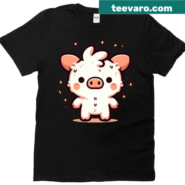 Cartoon pig with static sparks on funny animal oversized t-shirt