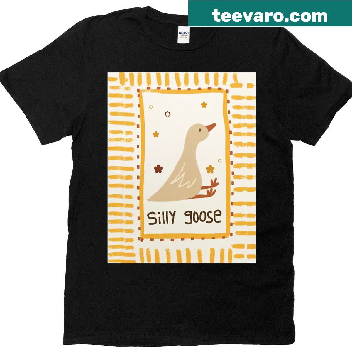 Cartoon goose graphic on a teacher-themed t-shirt — on a men's t-shirt