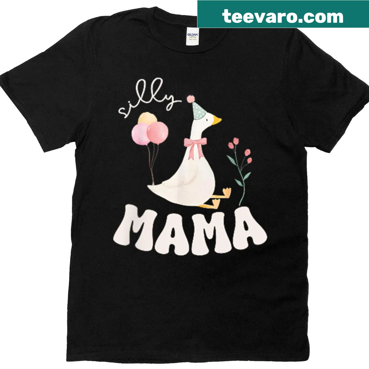 Cute T-shirt for mom featuring 'Silly Mama' and a goose graphic — on a men's t-shirt