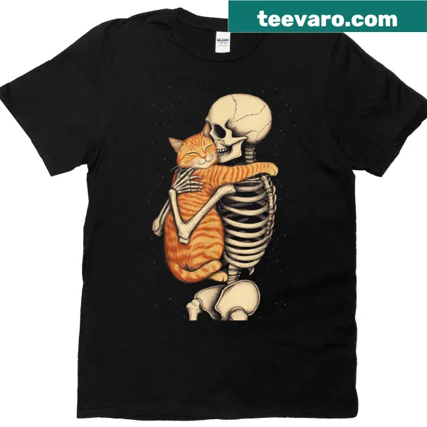 Cute T-shirt with a skeleton cat skull design