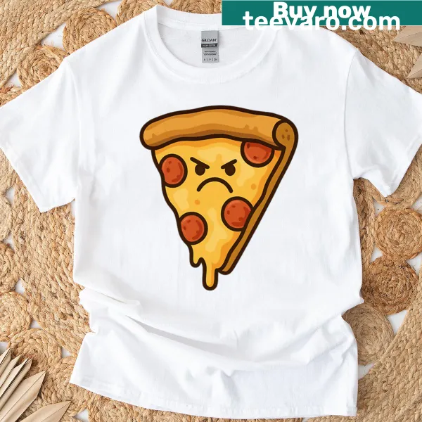 Funny T-shirt with an angry pizza slice illustration