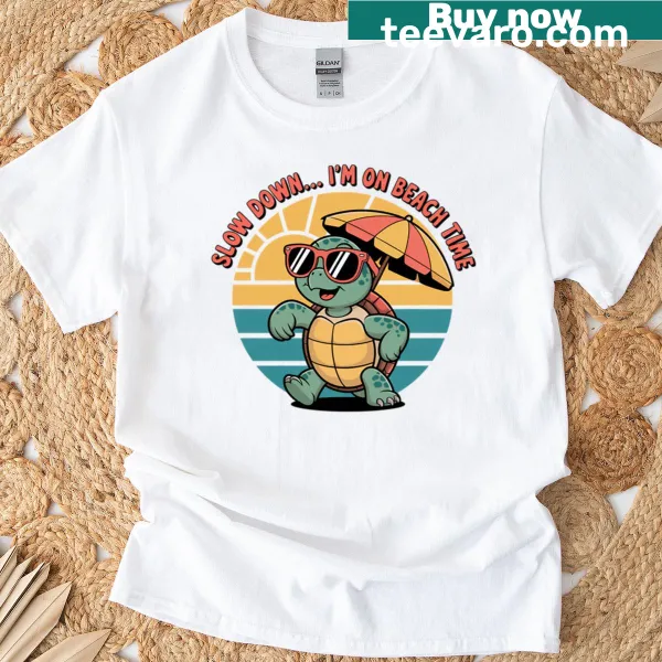 Funny T-shirt with a chill turtle and beach time message