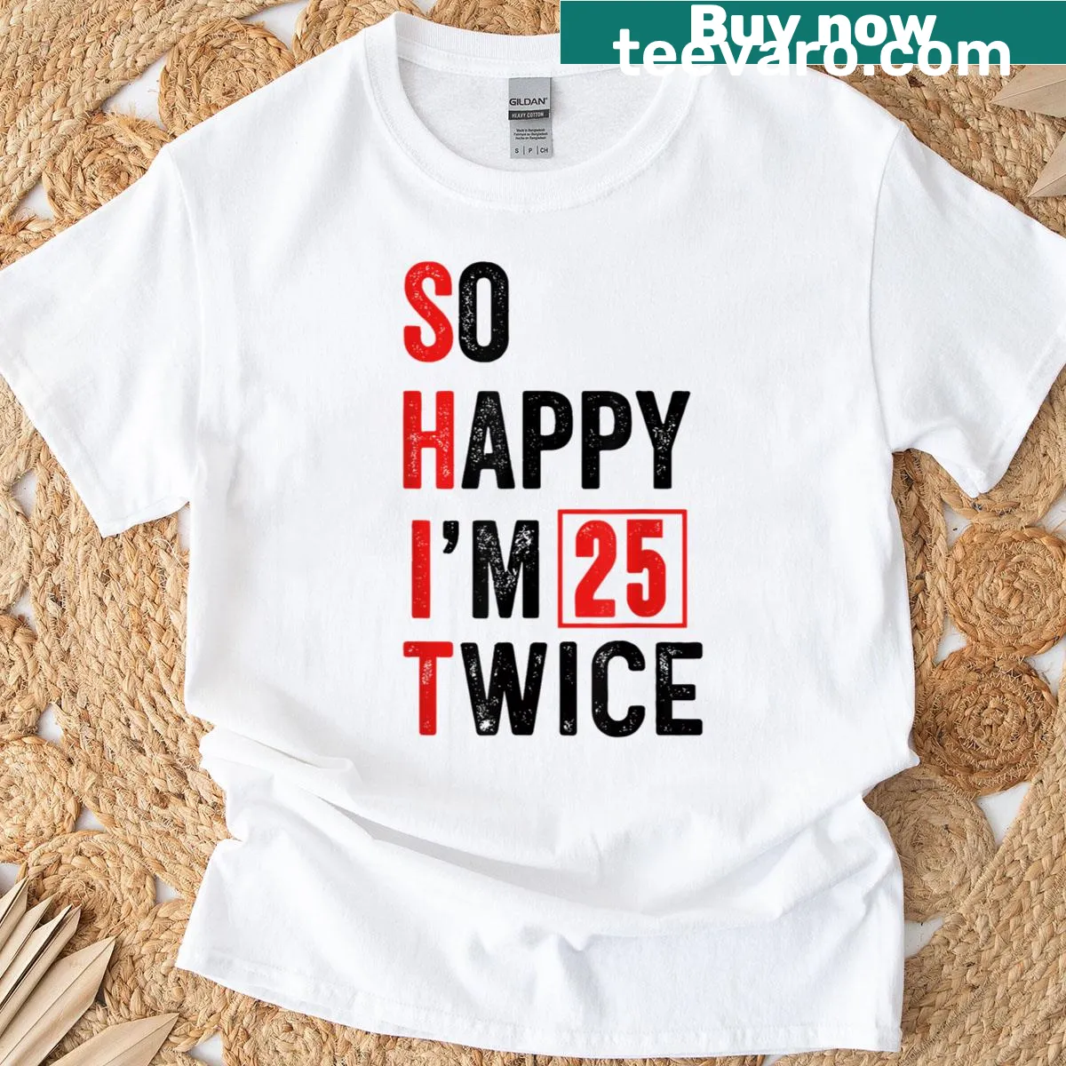Funny 50th birthday shirt with playful text about age — on a men's t-shirt