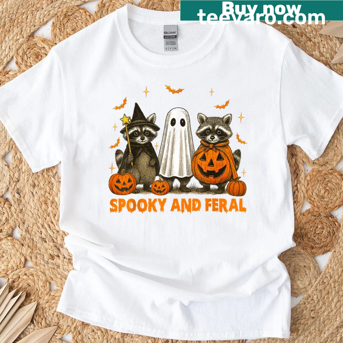 Cute ghost raccoon design for Halloween on a T-shirt — on a men's t-shirt