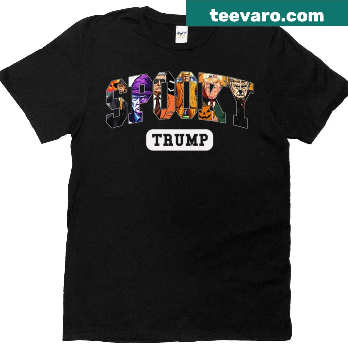 Spooky Trump T-shirt with humorous political graphics — on a men's t-shirt