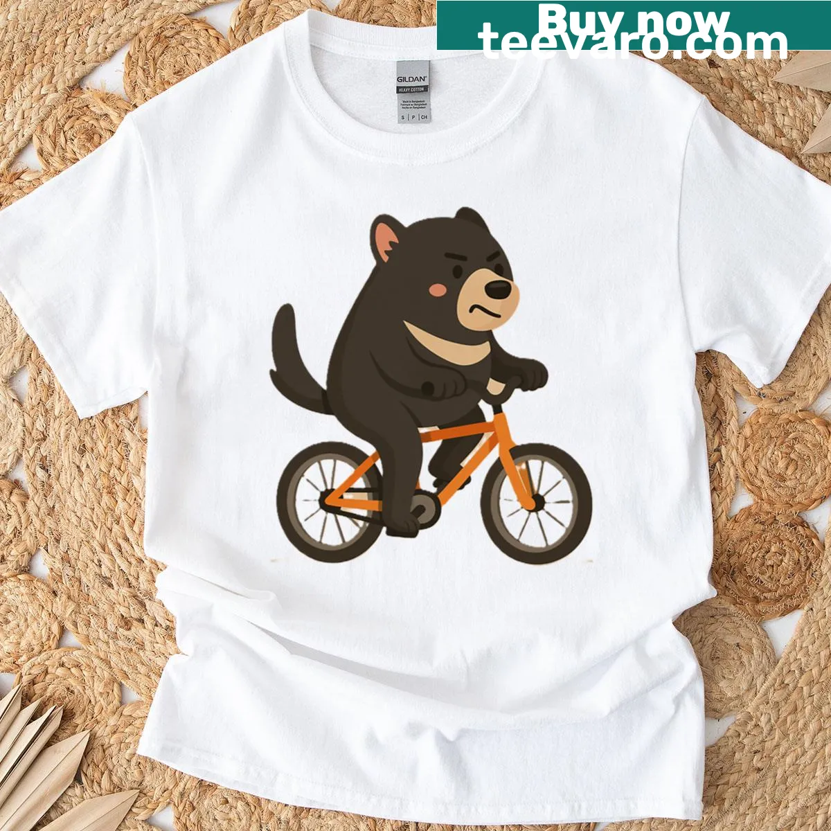 Illustration of a Tasmanian devil riding a bike on a T-shirt — on a men's t-shirt